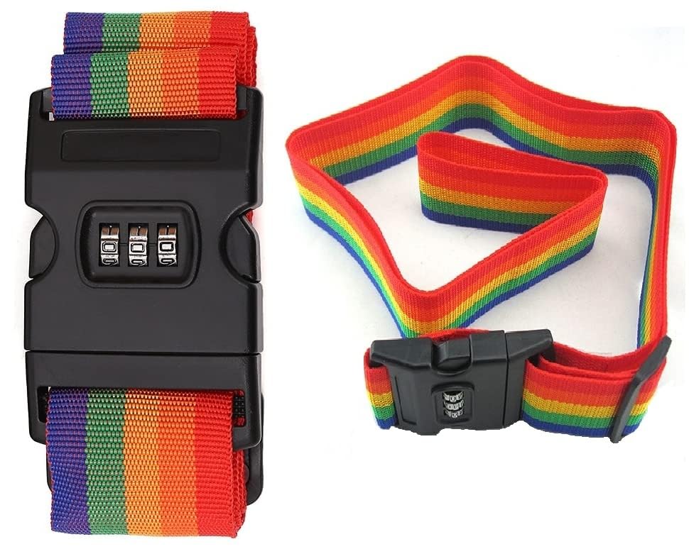 Adjustable Luggage Strap Belt with TSA Number Lock – Heavy Duty Nylon Travel Suitcase Packing Security Belt for Trolley & Bags (Rainbow Color)