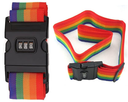 Adjustable Luggage Strap Belt with TSA Number Lock – Heavy Duty Nylon Travel Suitcase Packing Security Belt for Trolley & Bags (Rainbow Color)