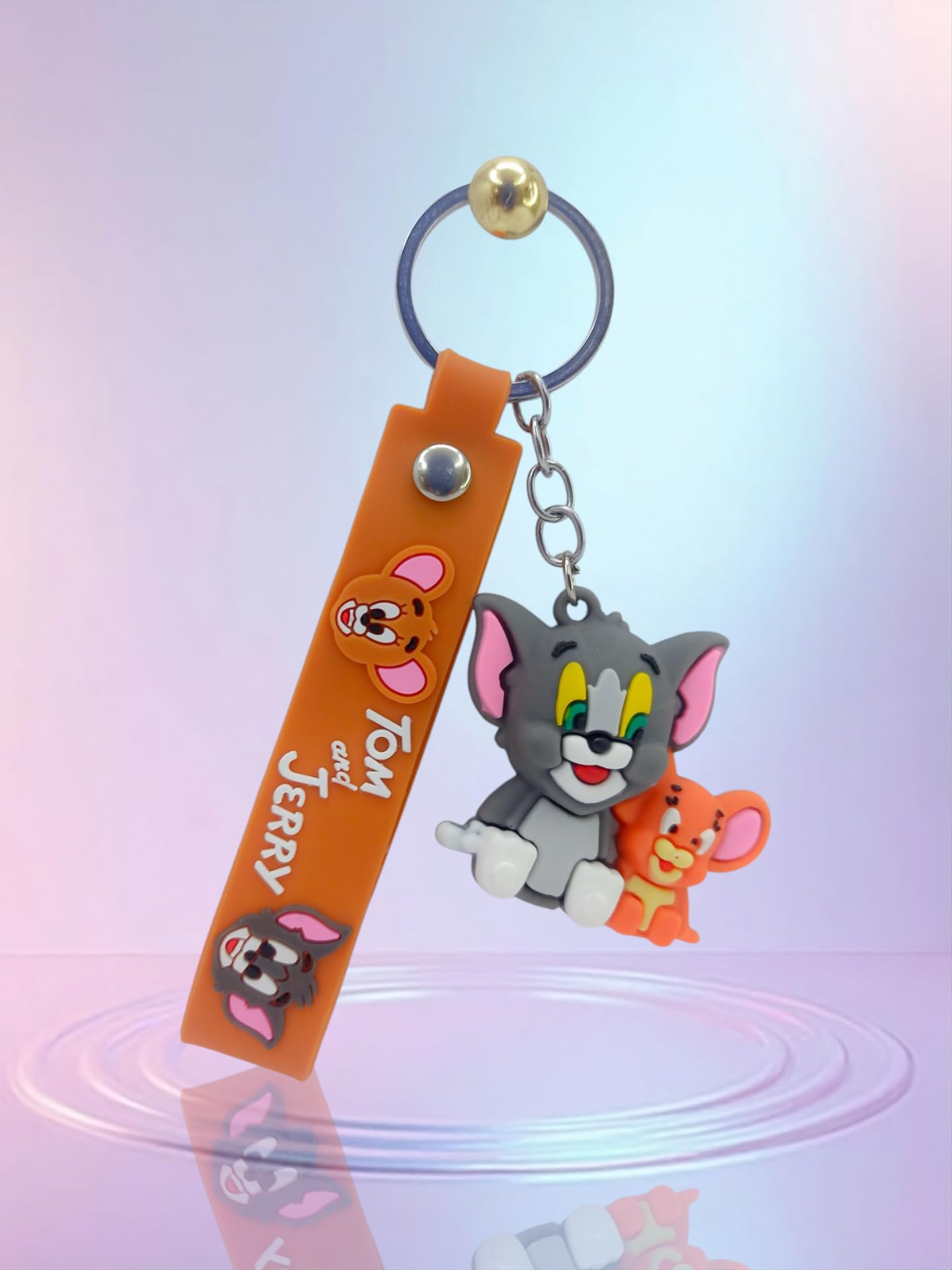 RF REDFOXX Tom and Jerry 3D Rubber Keychain, Decorative Strap with Metal Ring, Cartoon Character Car Pendant