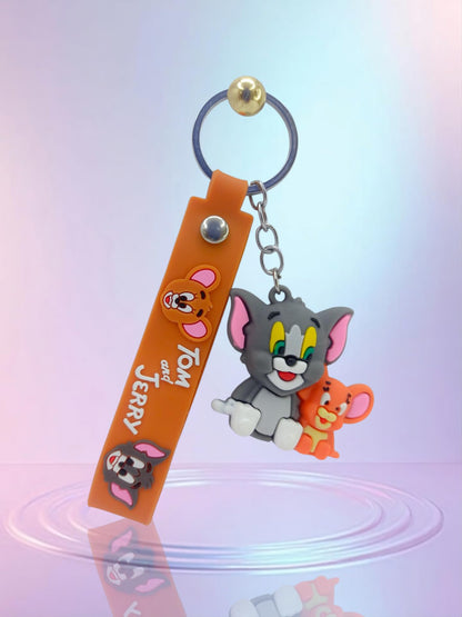 RF REDFOXX Tom and Jerry 3D Rubber Keychain, Decorative Strap with Metal Ring, Cartoon Character Car Pendant