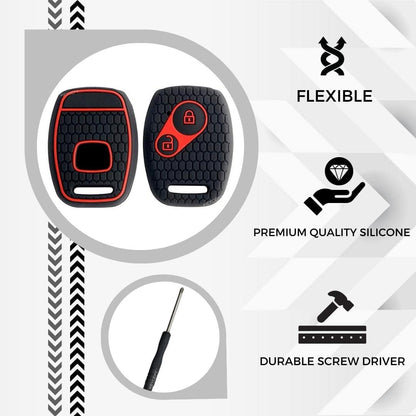 RF REDFOXX 2 Button Key Shell for Amaze, BRV, CRV, Accord, City, Civic, Brio, Mobilio, Jazz- Durable Key housing/Body/case Replacement with Silicone Key Cover (Keyshell and Key Cover) (Black)