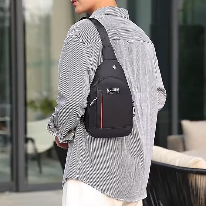 Cross-Body Sling Bag with USB Charging Port, Black Waterproof Travel Waist Pack, Anti-Theft Design