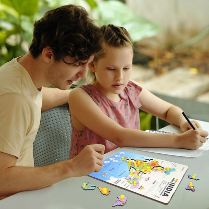 India Map Wooden Puzzle for Kids | States & Capitals Learning Board with Knobs | Educational Geography Toy | 18 Piece Wooden Jigsaw Puzzle for Children (Ages 4–10)