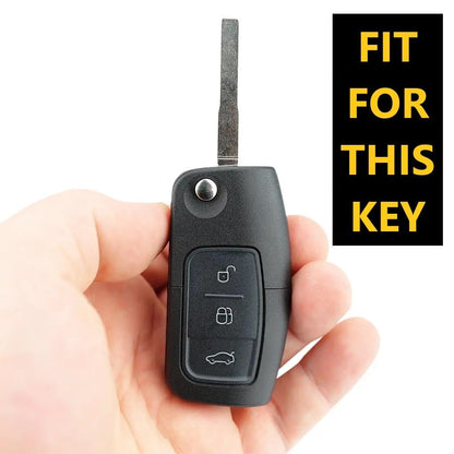 Premium Metal Key Cover Compatible with Ford Ecosport, Fiesta, Figo – 3 Button Flip Key Protector Case – Stylish Zinc Alloy Shell with Durable Protection (Black & Silver).