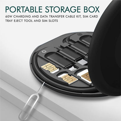 Universal 3-in-1 60W Fast Charging Data Cable Set | Type-C, Lightning & Micro USB Multi Charging Cable Kit with Inbuilt Phone Stand | Compatible with Apple, Samsung, Realme, iPad & Android Phones