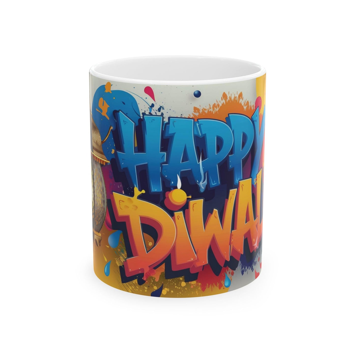 RF REDFOXX Ceramic Diwali Mug, Colourful Graffiti Design, 325 ml Capacity