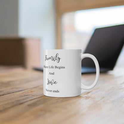 RF REDFOXX Family Love Inspirational Coffee Mug, White Ceramic, 'Where Life Begins' Quote 350 ML for Gifting and Present