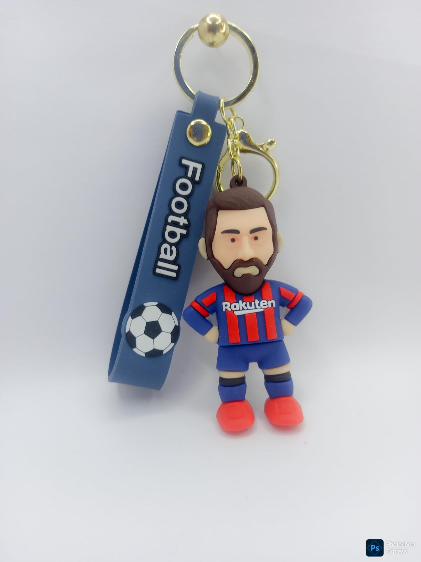 RF REDFOXX Messi Football Player Keychain, Sports Messi with Football Tag, Blue and Red Striped Jersey Design