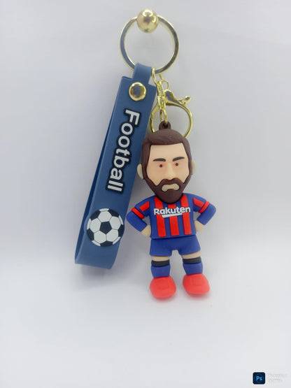 RF REDFOXX Messi Football Player Keychain, Sports Messi with Football Tag, Blue and Red Striped Jersey Design