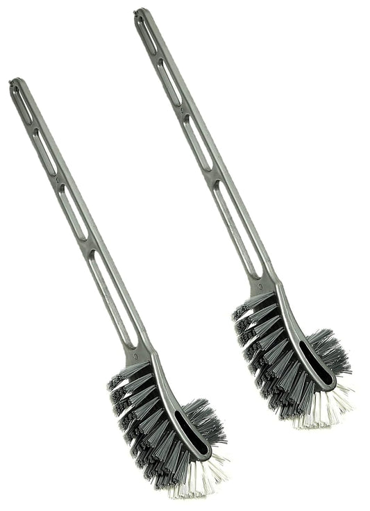 Plastic Double Sided Flexible Toilet Brush in Hockey Design for Western and Indian Toilet Cleaning, Grey Colour, Large, Pack of 2