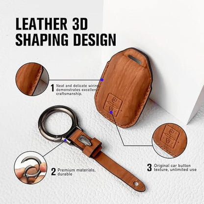 Vegan Wood Leather Finish Key Cover for Mar-UTI SZK Jiny, Fronx, Balno, Gand Vitra, XL6, Igis, Swit, Eriga, Brzza, Dzre (2-Button Smart Key.