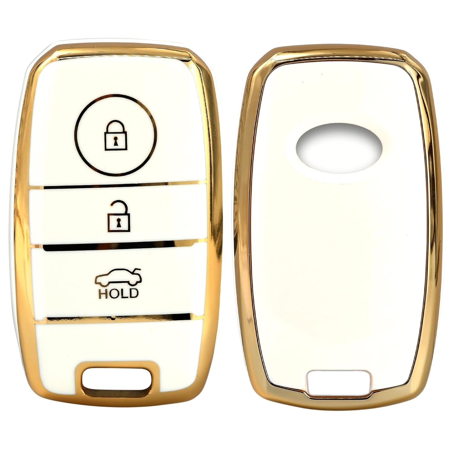 RF REDFOXX TPU Gold Car Smart Key Cover Compatible for Kia Seltos, Sonet, Carens 3 Push Button Smart Key Shell Case Holder, Key Protector (White Gold) Pack of 1