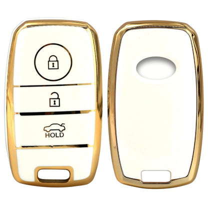 RF REDFOXX TPU Gold Car Smart Key Cover Compatible for Kia Seltos, Sonet, Carens 3 Push Button Smart Key Shell Case Holder, Key Protector (White Gold) Pack of 1