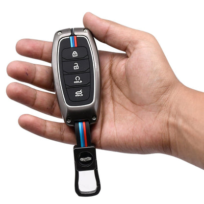 Metal Shell & Soft Silicone Full Protection Key Cover Compatible with Hyundai Verna 2019–2023 | New Verna 2022–2023 4 Button Smart Key Case | Low-Light Visibility Feature | Multi-Colour (Pack of 1)