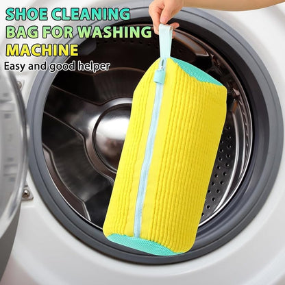 Microfiber Chenille Shoe Washing Bag, Yellow, Reusable Laundry Protector with Zipper for Machine Wash, Noise Reducing Design, 1 Piece