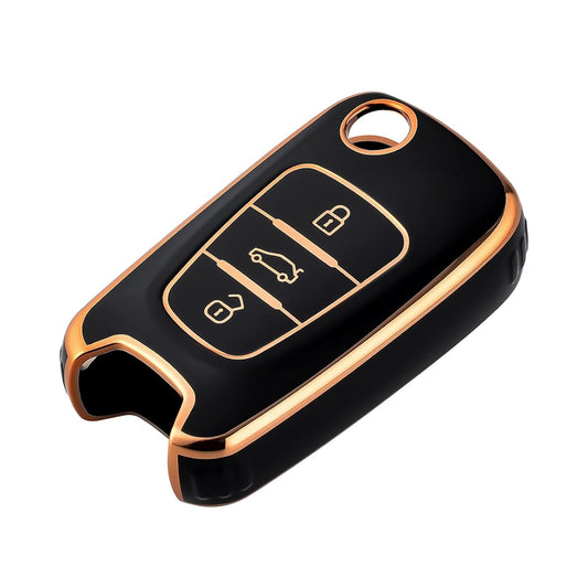 RF REDFOXX Key Fob Cover for Kia, Full Protective Car Key Case Holder for 2010-2013 Kia Soul 2012-2014 Kia Rio Sportage Flip Folding Keyless Entry Car Accessories, Black .