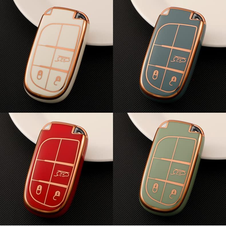 RF REDFOXX Gold Border TPU Key Cover Compatible with Jeep Compass Trailhawk Meridian Push Button Smart Key (Black)