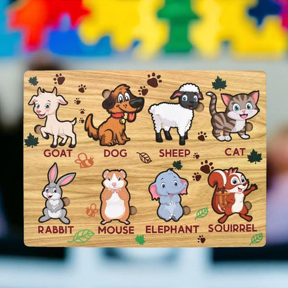 Wooden Animal Puzzle Board (28×20 cm) | Farm Animals Montessori Educational Toy for Kids | Wooden Knob Puzzle for Toddlers, Preschool Learning Board (1 Set)