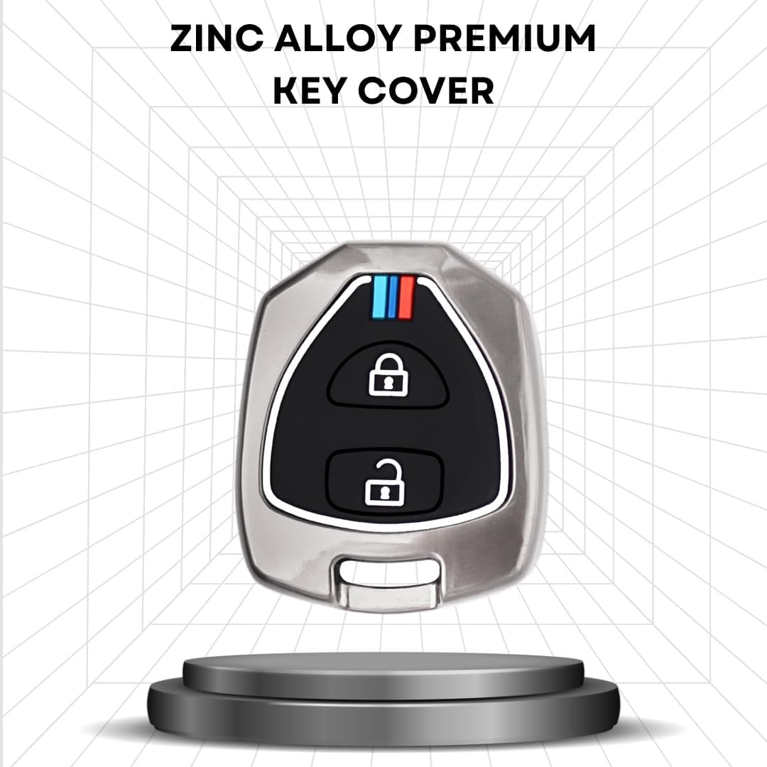 Premium Metal Car Key Case Cover Compatible with Toyota Old Innova, Fortuner, Corolla & Camry | 2 Button Smart Key Cover | Full Metal Protection with Low-Light Visibility Feature | Black (Pack of 1)
