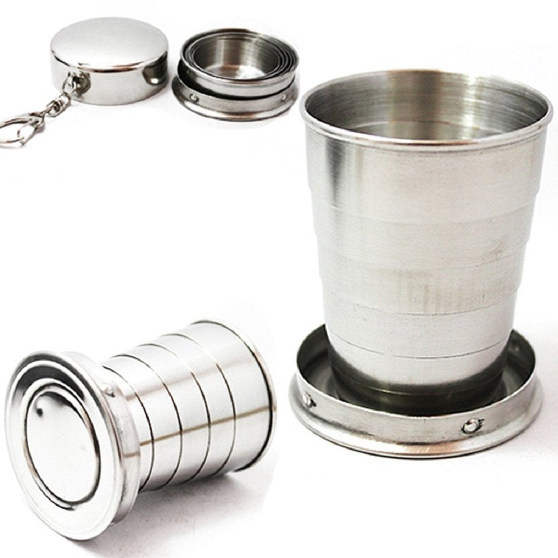 RF REDFOXX Folding Stainless Steel Water Glass for Picnic Outdoor/Indoor, Water Tumbler Cup with Keychain for Lassi Lemonade Juice Milk Cold Drinks Beverage Drinking Tumbler (75ml)