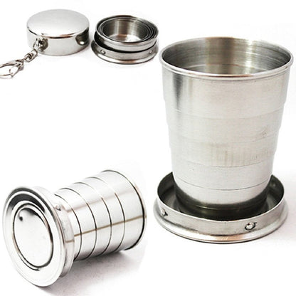 RF REDFOXX Folding Stainless Steel Water Glass for Picnic Outdoor/Indoor, Water Tumbler Cup with Keychain for Lassi Lemonade Juice Milk Cold Drinks Beverage Drinking Tumbler (75ml)