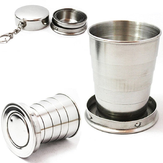 RF REDFOXX Folding Stainless Steel Water Glass for Picnic Outdoor/Indoor, Water Tumbler Cup with Keychain for Lassi Lemonade Juice Milk Cold Drinks Beverage Drinking Tumbler (75ml)