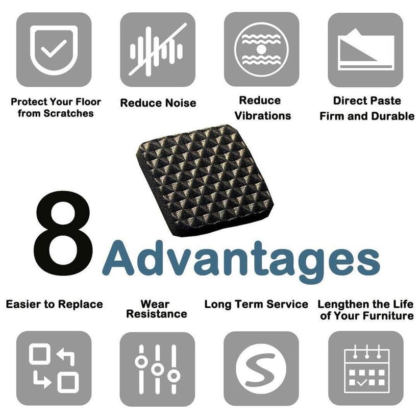 Self Adhesive Furniture Pads for Floor Protection – Square Anti-Slip EVA Foam Pads (Pack of 18) | Scratch Guard for Table, Chair, Sofa, Desk, Cabinet – Black