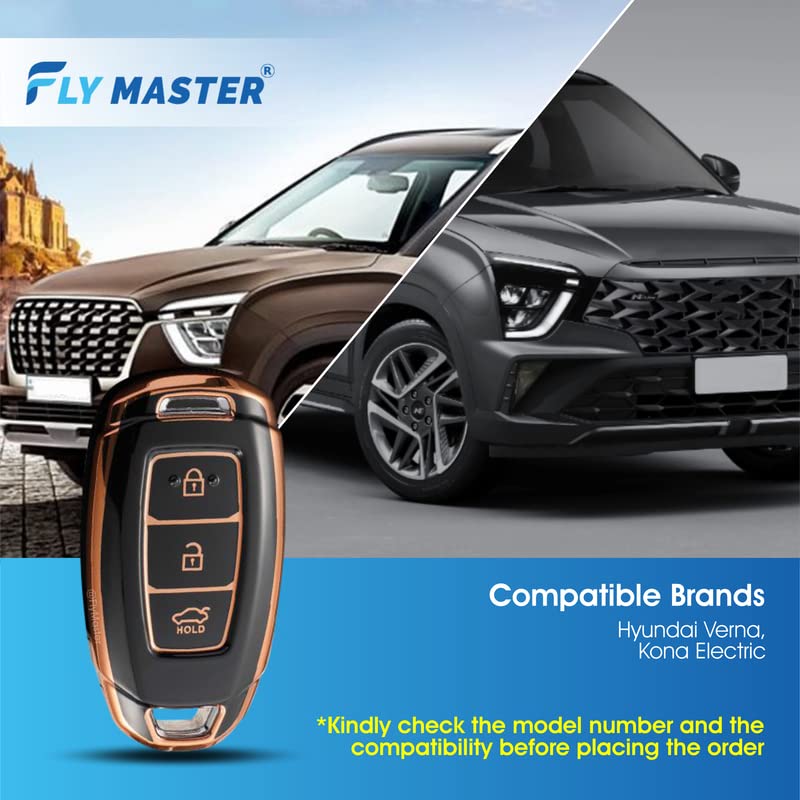 TPU Key Cover Compatible with Hyundai Verna Kona Electric 2ND. (Black)