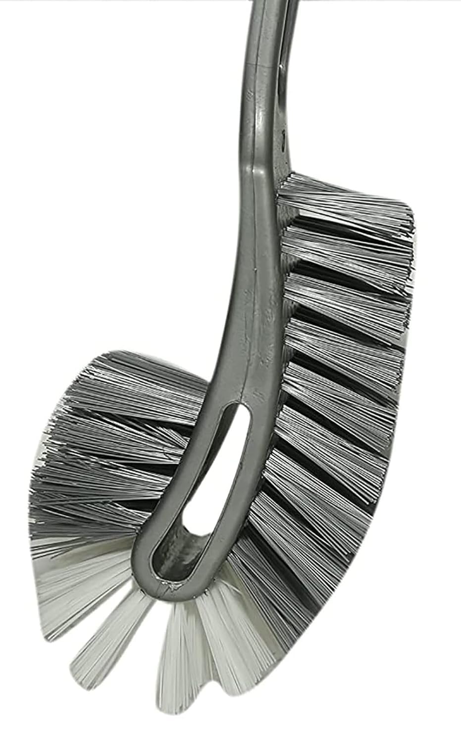 Plastic Double Sided Flexible Toilet Brush in Hockey Design for Western and Indian Toilet Cleaning, Grey Colour, Large, Pack of 2