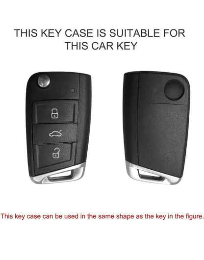 RF REDFOXX Leather Key Cover Compatible for Kushaq, Octavia, Kodiaq, Superb, Slavia, Passat 3B Flip Key (Silver) with Key Ring