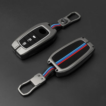 Metal Silicone Key Cover Compatible with Toyota Innova Crysta, HyCross, Hilux & Invicto | 2 Button Smart Key Case | Full Protection Metal Cover with Low-Light Visibility Feature | Black (Pack of 1)