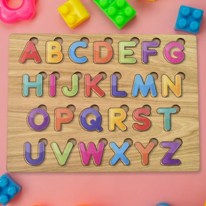 Wooden ABC Puzzle Board for Kids | Alphabets, Numbers & Shapes Learning Toy | Montessori Educational Puzzle for Toddlers | Colorful Preschool Learning Board (1 Set)