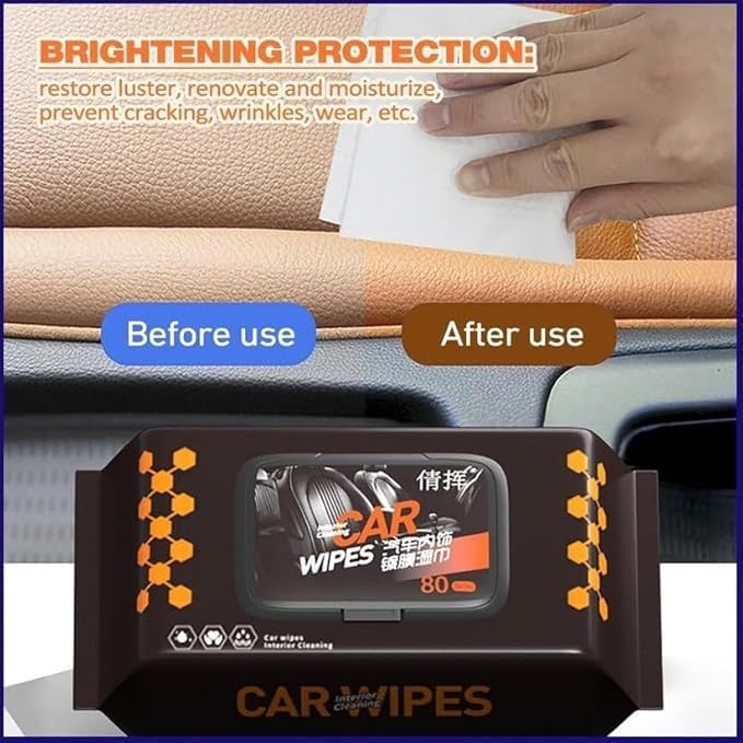Car Cleaning Wipes 80 Pcs – Dashboard Scratch Remover Wet Tissue for Vehicle Interior, Auto Seats, Windows, Glass, Leather & Steering – Disposable Car Care Cleaner Wipes (Pack of 1)