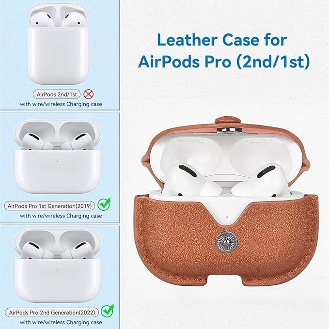 RedFoxx Soft Leather Shockproof Cover Case with Free Keychain Compatible with Apple AIRPODS PRO 2, Leather Case Airpod Pro 2 (Light Brown)