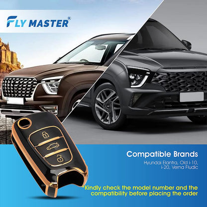 TPU Key Cover Compatible with Hyundai Elantra Old I.10 I.20 Verna Fludic. (Black)