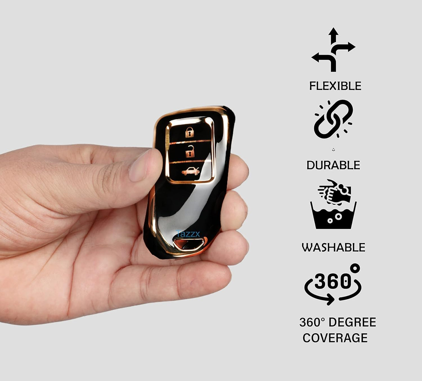 RF REDFOXX Double TPU Material Key Cover, Key Shell Compatible with Honda City, Civic, Jazz, Amaze, CR-V, WR-V, BR-V Smart Key 3 Button Smart Key Cover Light Weight Push Button Start (Pack of 1)