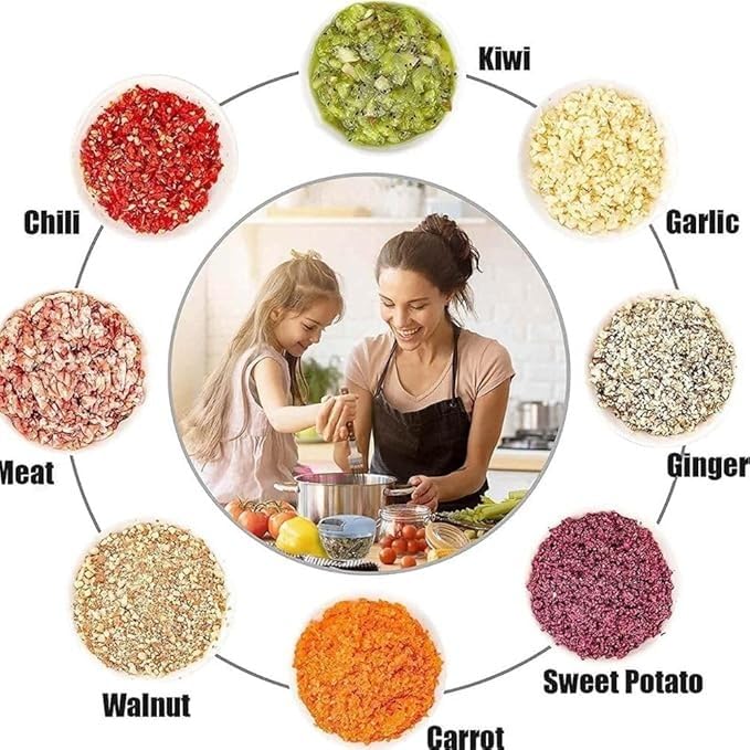 Hand Press Push Chopper for Vegetables & Fruits – 650ml Capacity, 3 Sharp Stainless Steel Blades, No Electricity Needed, Anti-Skid Base, Compact & Easy to Use – Color: Red