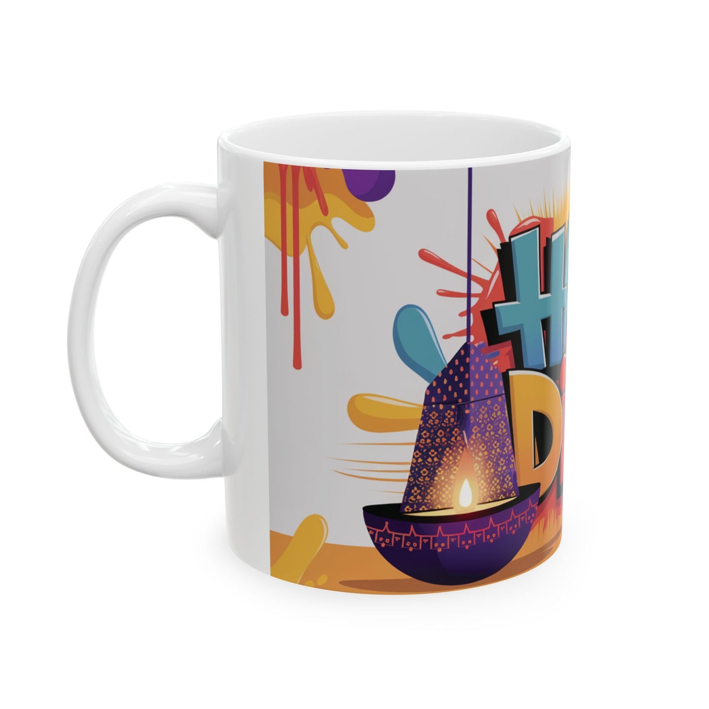 RF REDFOXX Happy Diwali Ceramic Mug, 325 ml, Unique Designs, Personalized Name
