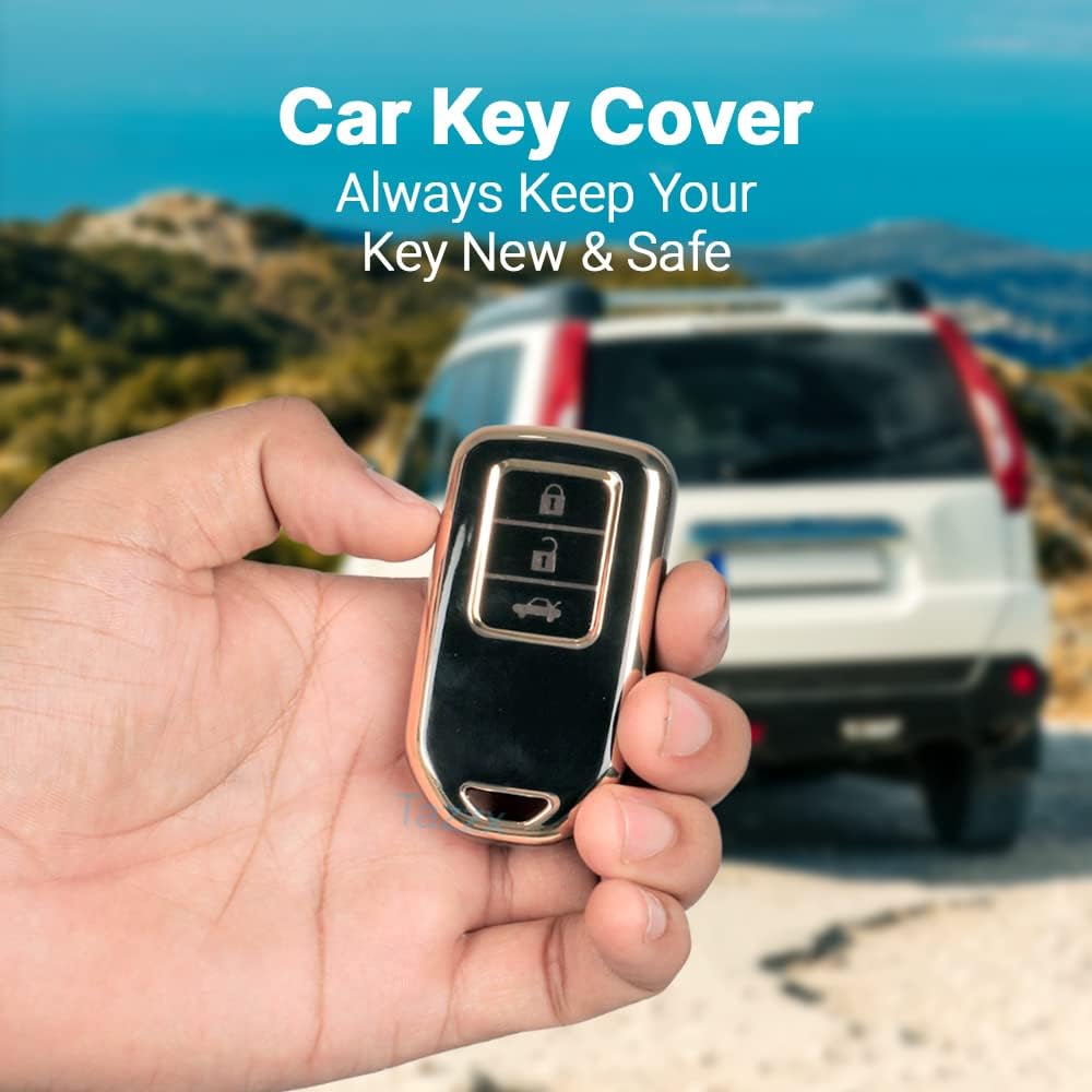 RF REDFOXX Double TPU Material Key Cover, Key Shell Compatible with Honda City, Civic, Jazz, Amaze, CR-V, WR-V, BR-V Smart Key 3 Button Smart Key Cover Light Weight Push Button Start (Pack of 1)