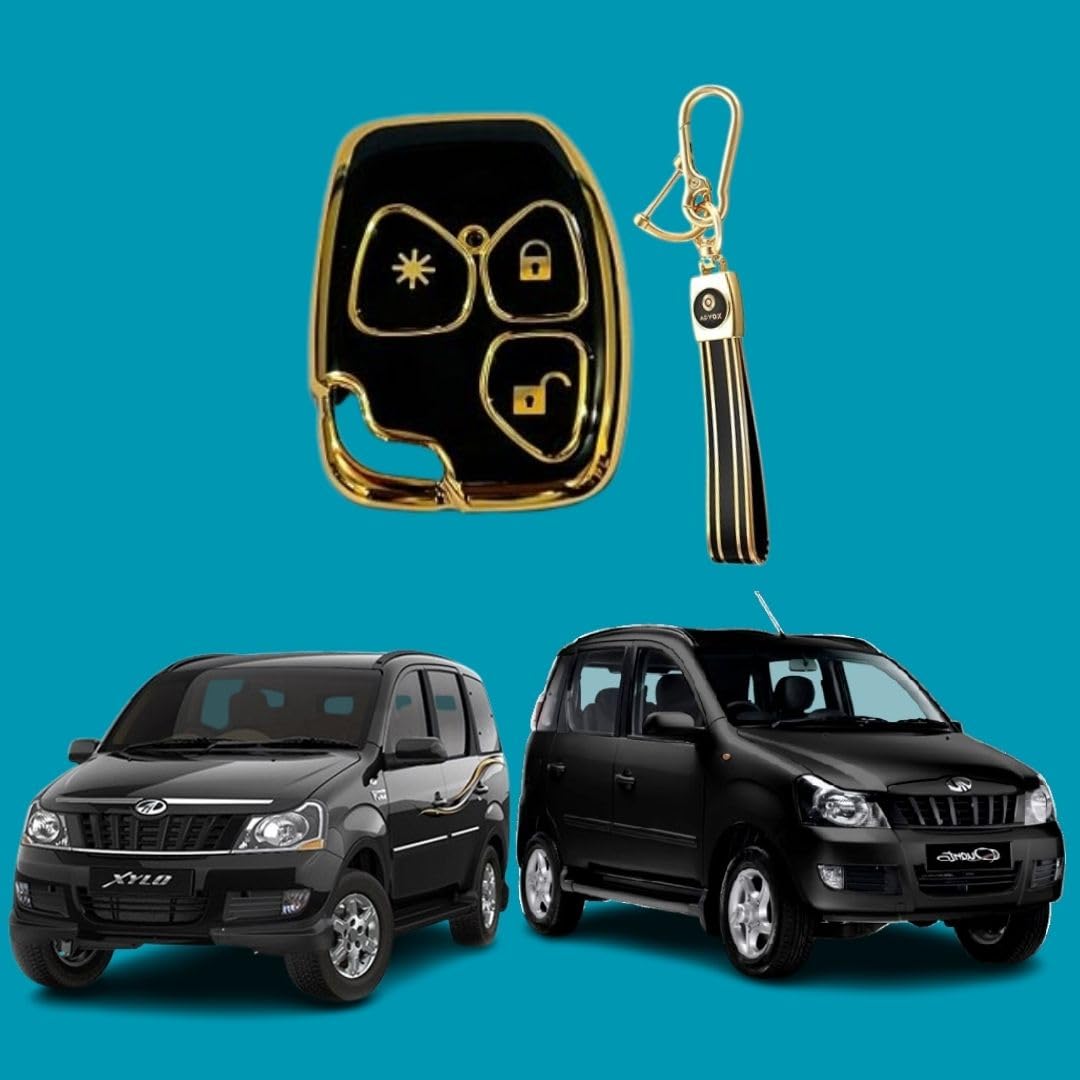 Premium TPU Key Cover for Mahindrra Xyllo & Quannto Remote Key 3 Button Soft, Flexible Comfort, Lightweight Design & Stylish Protection and Durability (Black with Keychain).