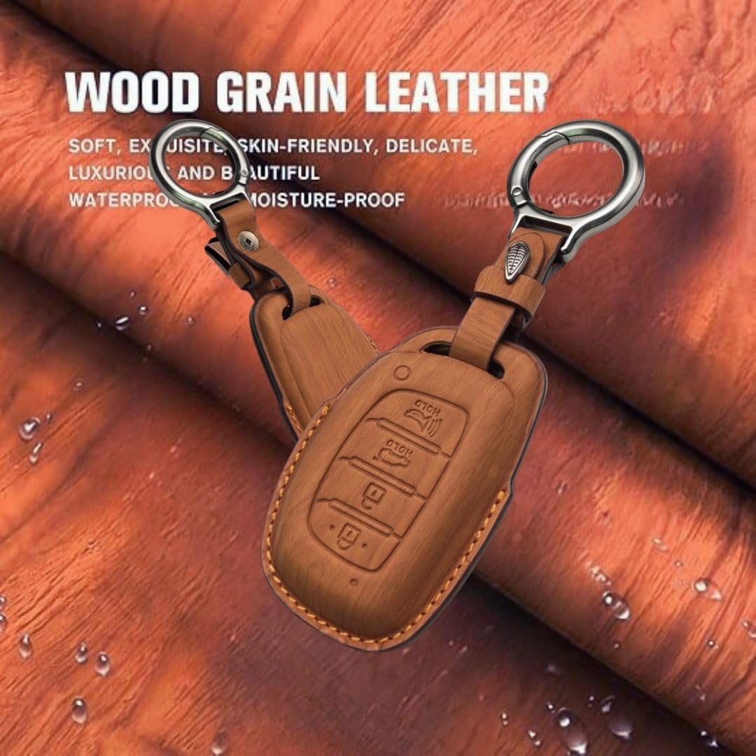 Vegan Leather Key Cover for Hy-undi 3-Button Flip Key ? Fits i2-0, CreEta, VenIue, Tuc-Son, Alcaz-ar, Ver-na, Xc-ent, Aura, Elantra (3-Button Smart Key).