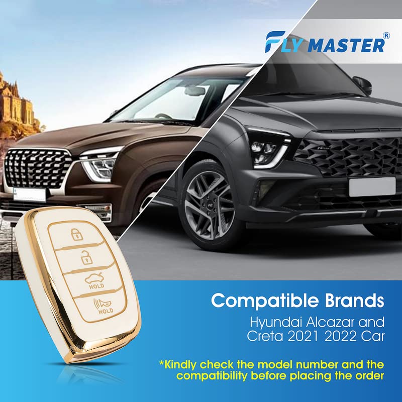 TPU Key Cover Compatible with Hyundai Creta I.20 (2021) Venue Elantra Tucson. (White)
