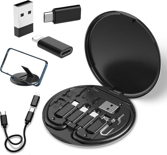 Universal 3-in-1 60W Fast Charging Data Cable Set | Type-C, Lightning & Micro USB Multi Charging Cable Kit with Inbuilt Phone Stand | Compatible with Apple, Samsung, Realme, iPad & Android Phones