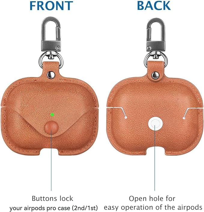 RedFoxx Soft Leather Shockproof Cover Case with Free Keychain Compatible with Apple AIRPODS PRO 2, Leather Case Airpod Pro 2 (Light Brown)
