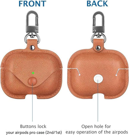 RedFoxx Soft Leather Shockproof Cover Case with Free Keychain Compatible with Apple AIRPODS PRO 2, Leather Case Airpod Pro 2 (Light Brown)
