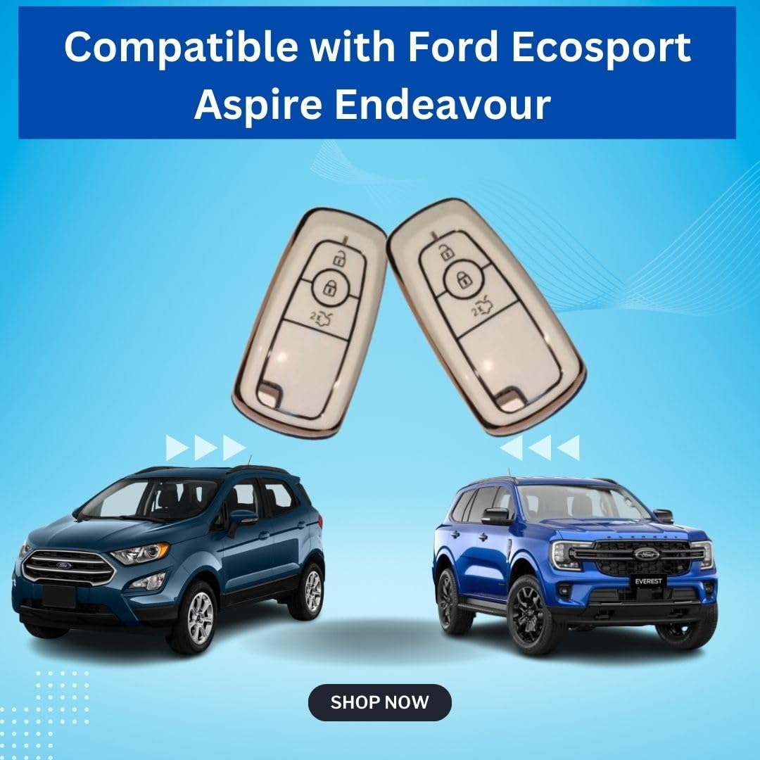 Soft TPU Leather Pattern Key Cover Compatible with Ford Ecosport Aspire Freestyle Endeavour Push Button Start Car Key (White).