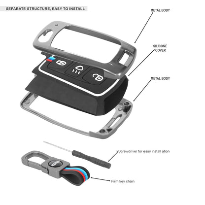 Premium Metal Key Cover Compatible with Tata Tiago, Nexon, Altroz, Safari, Storme, Zest, Bolt, Tigor, Punch & Hexa, 3 Button Flip Key Case, Black, Pack of 1