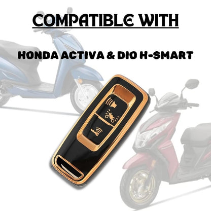 RF REDFOXX Soft TPU Premium Car Key Cover Compatible with with Honda Activa, Dio H-Smart (Black with Golden)