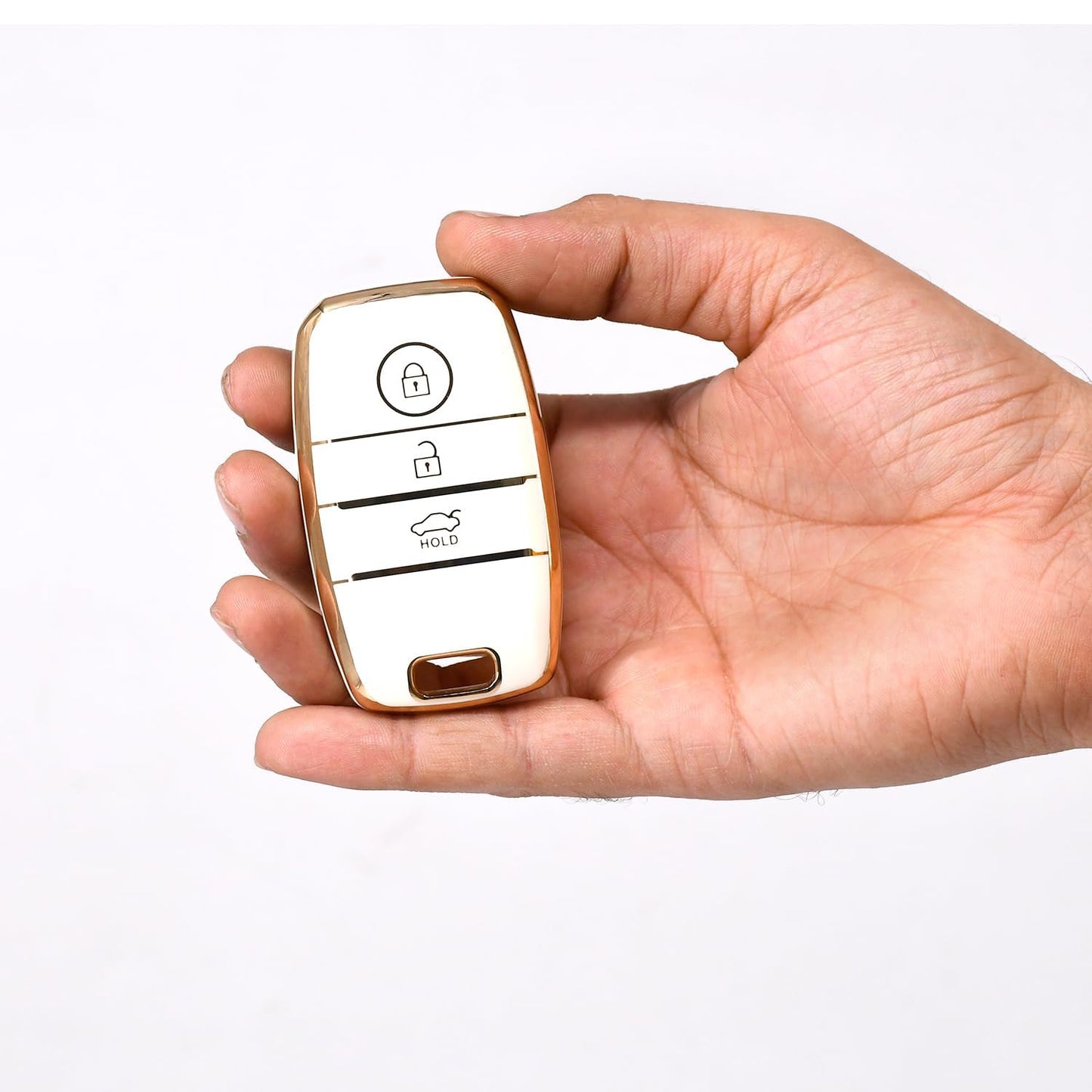 RF REDFOXX TPU Gold Car Smart Key Cover Compatible for Kia Seltos, Sonet, Carens 3 Push Button Smart Key Shell Case Holder, Key Protector (White Gold) Pack of 1