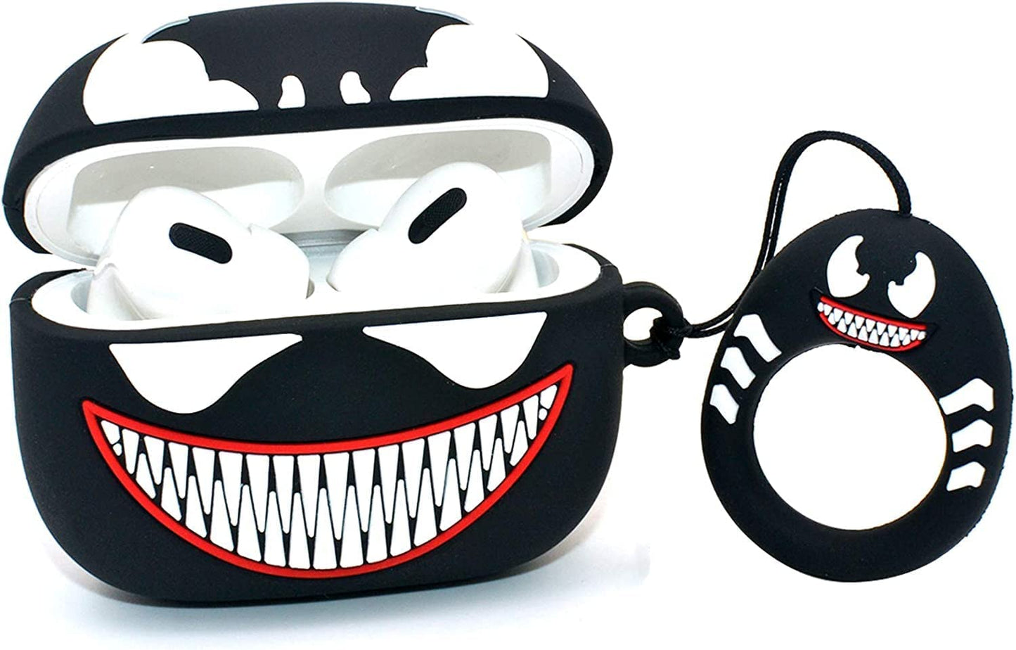 RedFoxx Soft Silicone New 3D Cartoon Design Cute Anime Shockproof Cover Case with Free Keychain Compatible with Apple AIRPODS PRO (NOT for Any Other AIRPODS) (AIRPOD Cover PRO, (Black Spidy Venom)